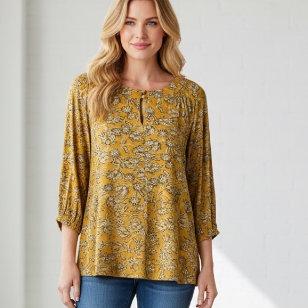 J. Jill Floral Yellow Women's Top Size L